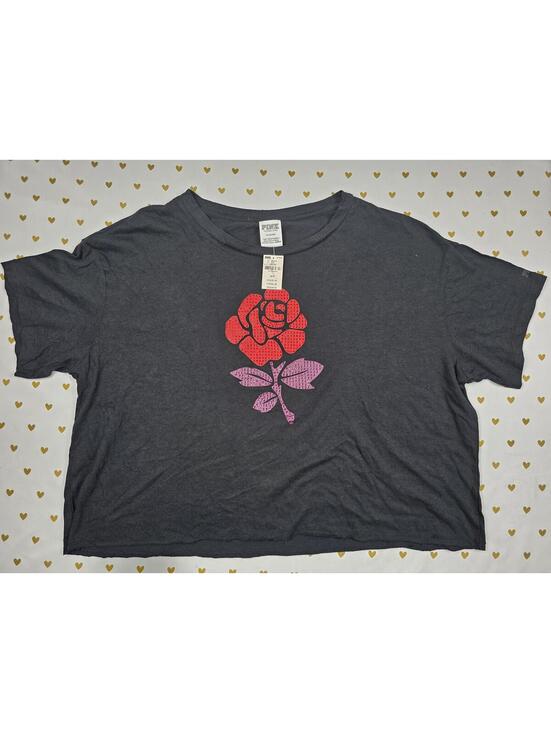 PINK Victoria's Secret Tops - Victorias Secret PINK NEW Floral Rose Rhinestone Cropped Boxy Tee Shirt MEDIUM